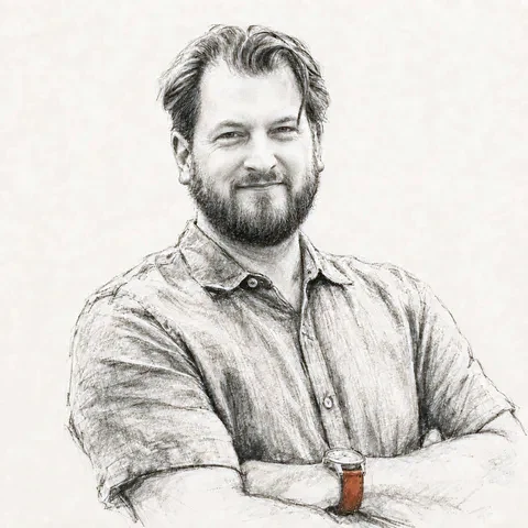 Pencil sketch portrait of Alastair Brayne